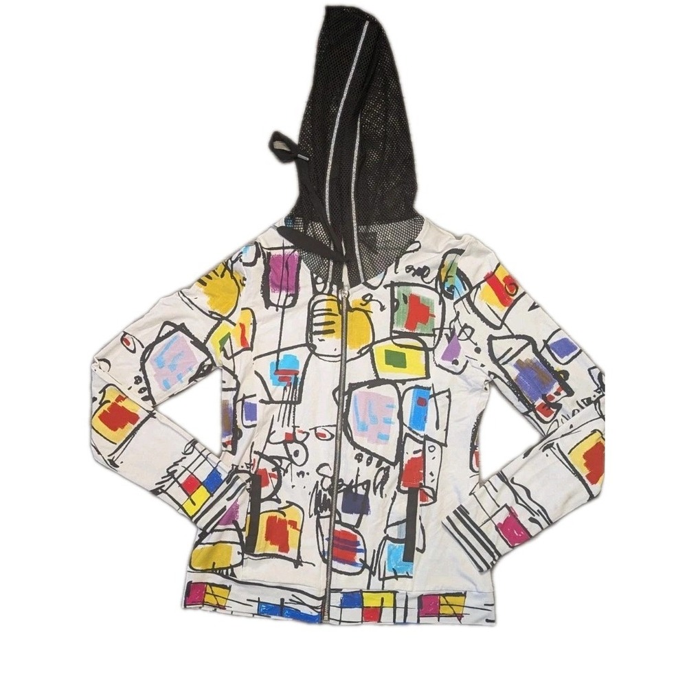 Dolcezza‎ Simply Art Hoodie Jacket S Abstract Zip Mesh Hood Graffiti Pockets Fun
